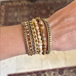 VICTORIA EMERSON  Gold and Brown Beaded Bracelet Set